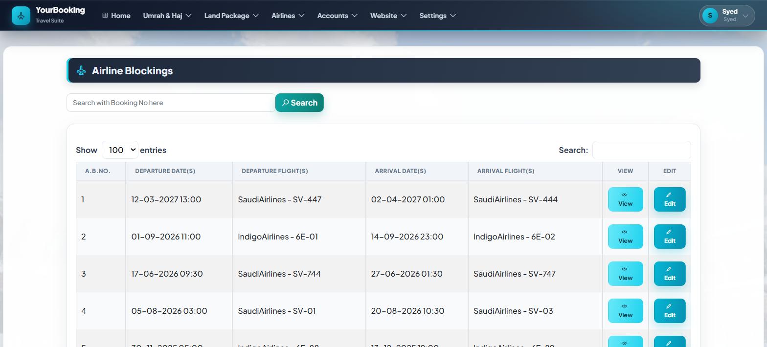 Airline Blockings: your held seat inventory with departure and arrival flights